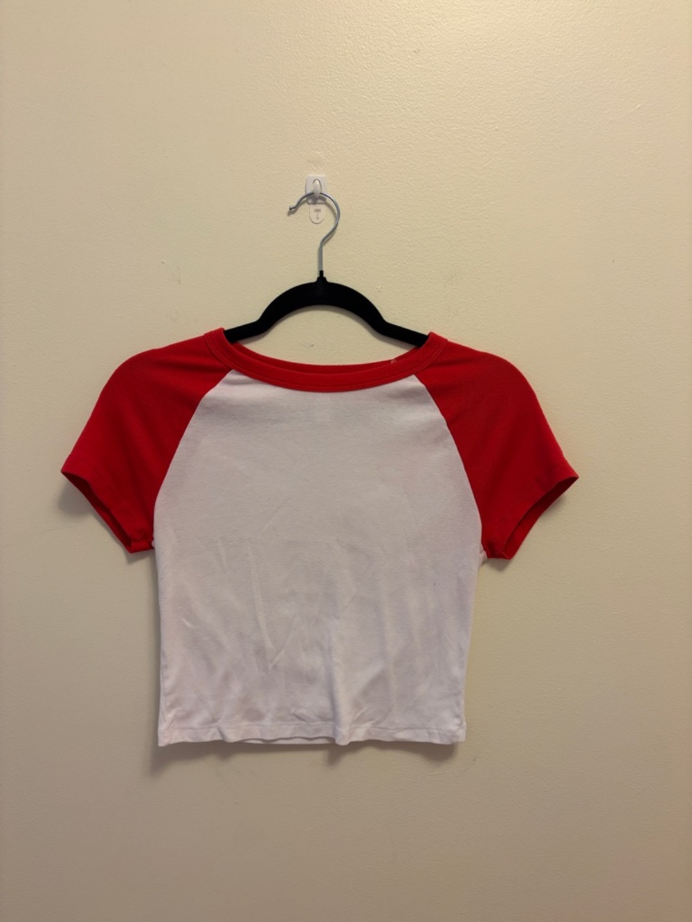 Bella Canvas White Crop Top with Red Raglan Sleeves